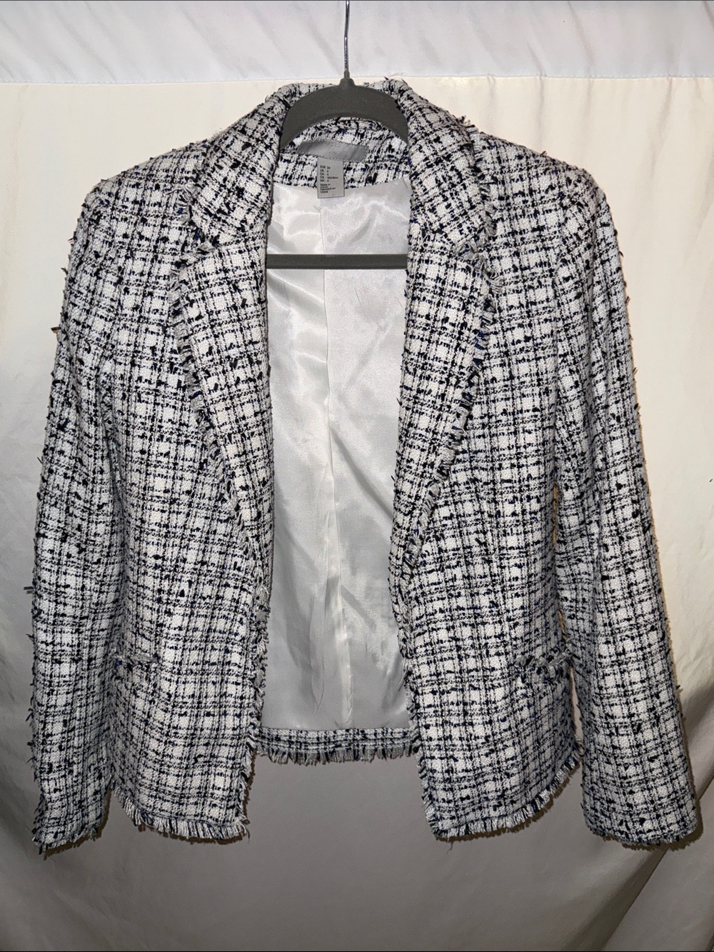 H&M Black and White Tweed Open-Front Blazer